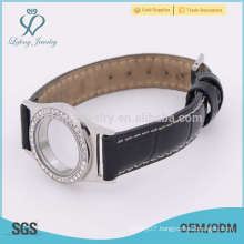 Leather watch locket bracelet,leather band bracelets jewelry